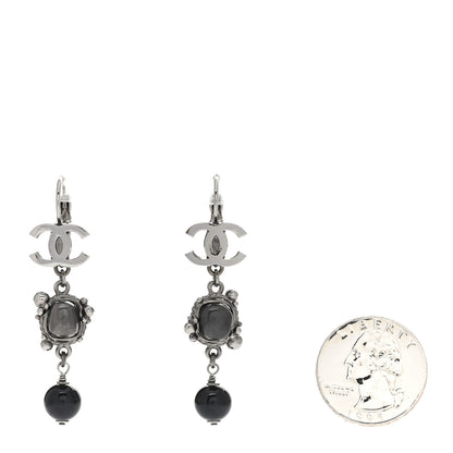 Chanel Resin Crystal CC Drop Earrings Black 2 of 4