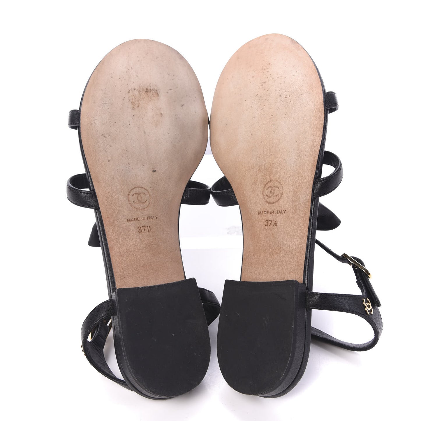 Lambskin Bow Pearl CC Thong Sandals 37.5 Black