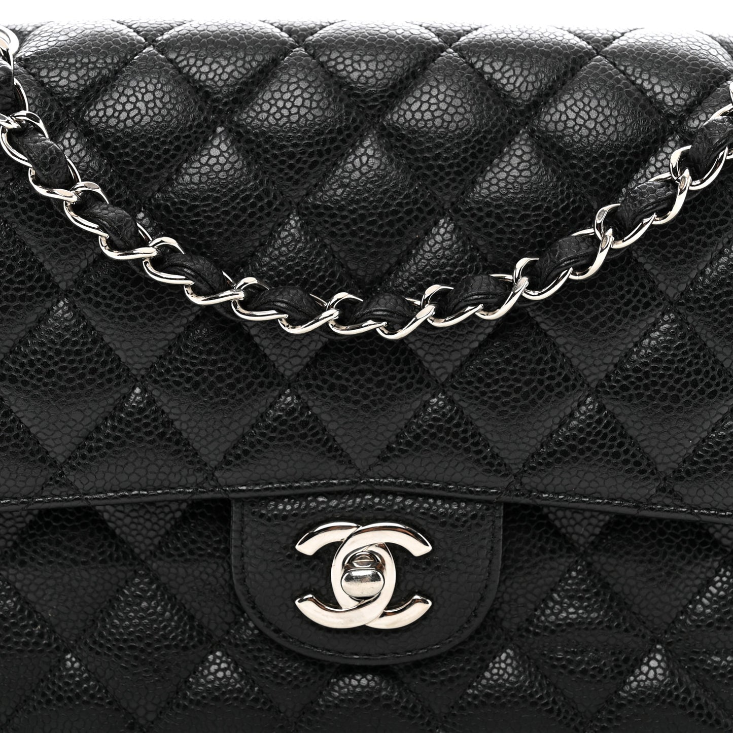Caviar Quilted Medium Double Flap Black