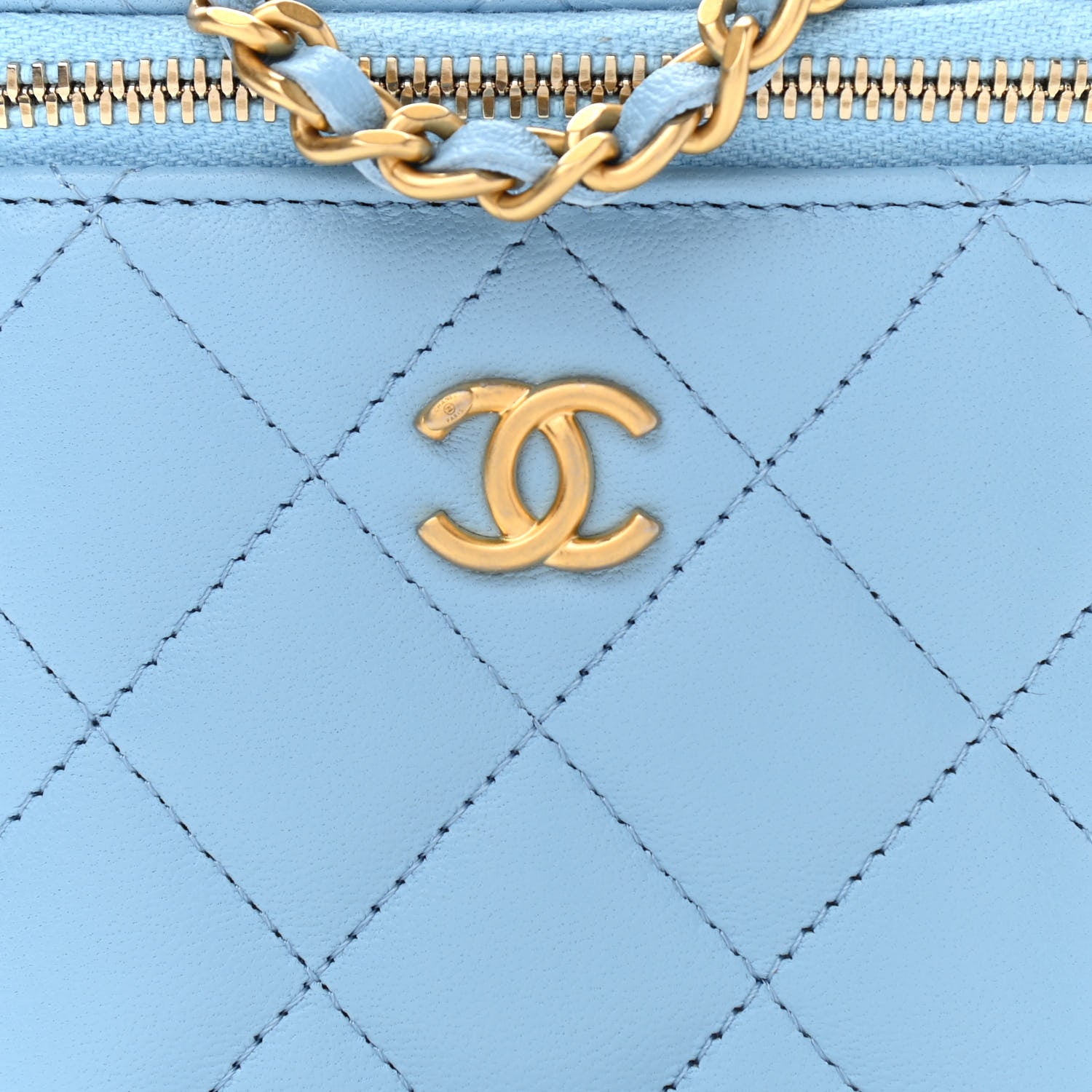 Chanel Lambskin Quilted Pearl Crush Mini Vanity Case With Chain Light Blue 9 of 12