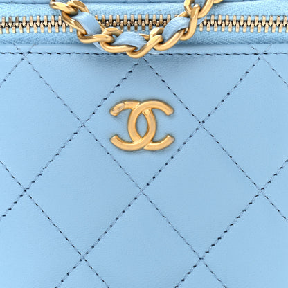 Chanel Lambskin Quilted Pearl Crush Mini Vanity Case With Chain Light Blue 9 of 12
