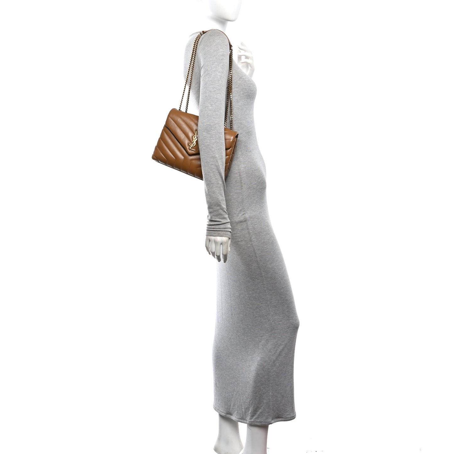 Calfskin Y Quilted Monogram Small Loulou Chain Satchel Dark Natural