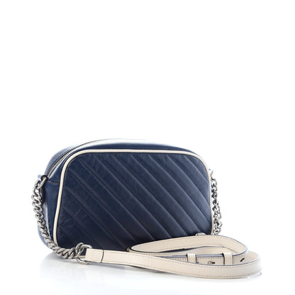 Gucci Vintage Effect Calfskin Matelasse Diagonal Small Torchon GG Marmont Chain Shoulder Bag Blue Agata Mystic White 3 of 10