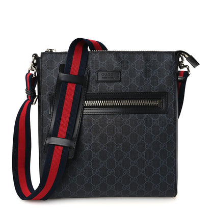 Gucci GG Supreme Monogram Appia Calfskin Web Flat Messenger Bag Black Grey 1 of 11