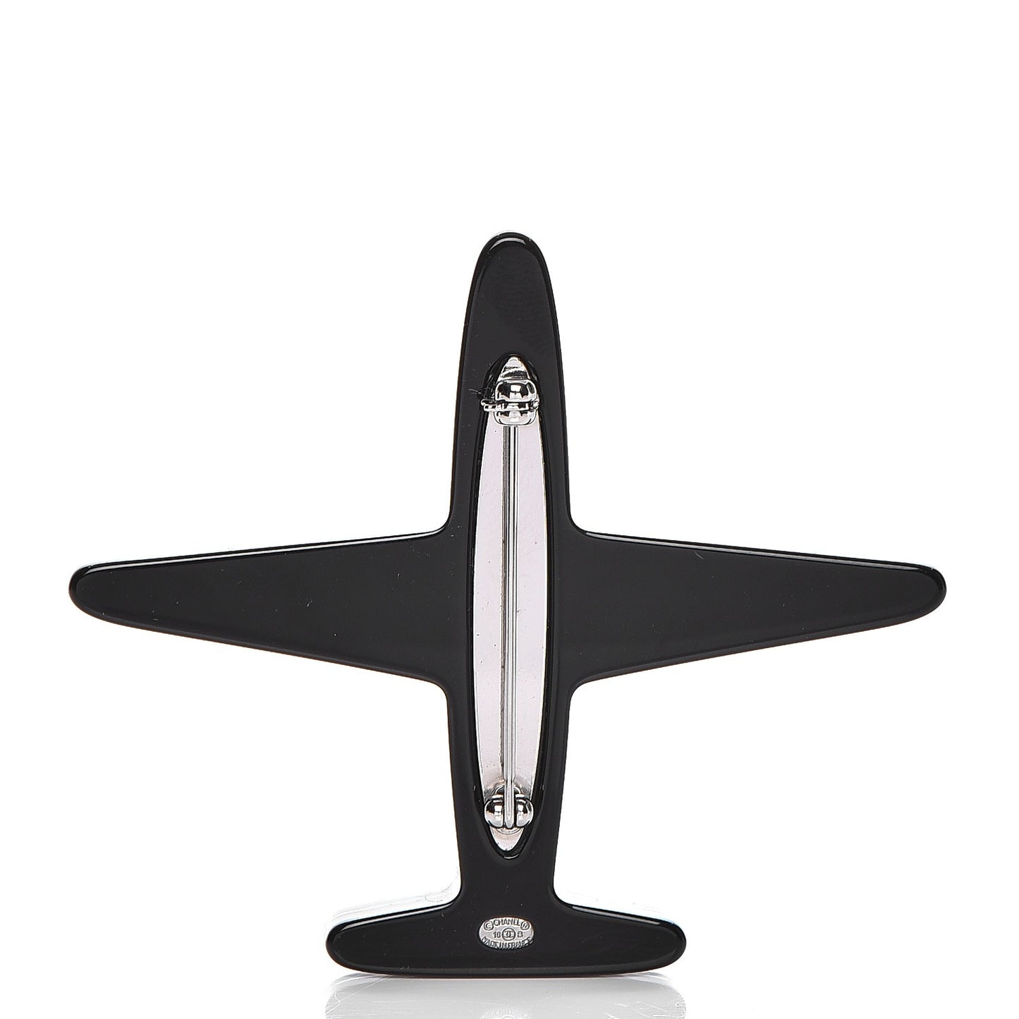 Resin Pearl CC Airplane Brooch Black White