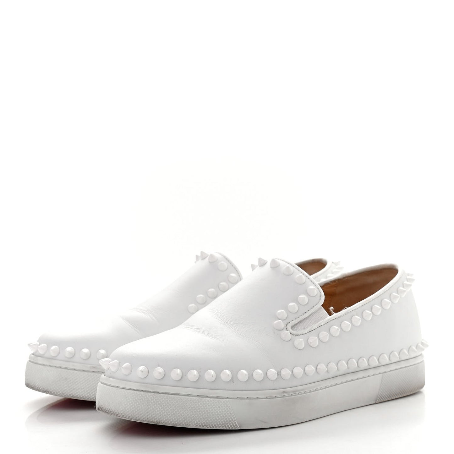 Calfskin Studded Womens Slip On Sneakers 35.5 White