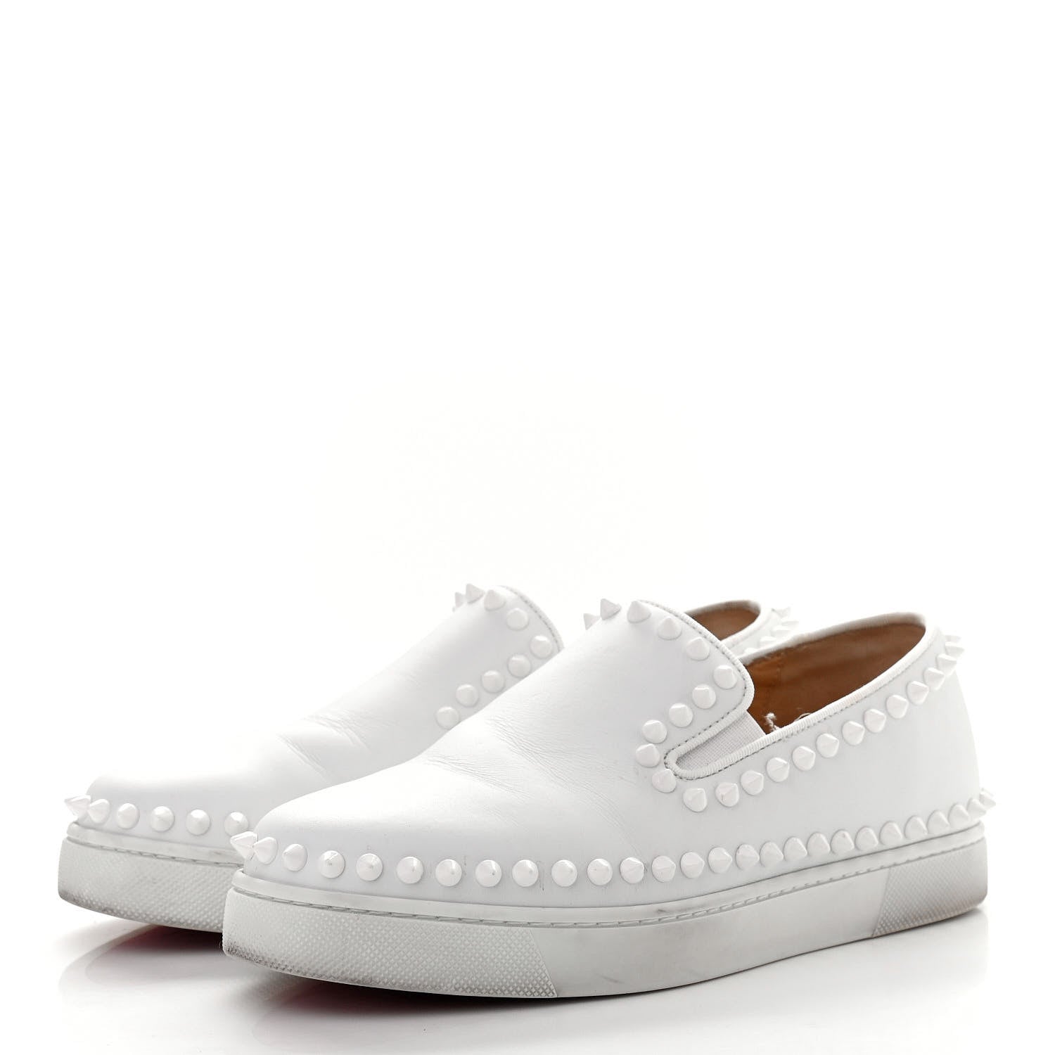 Christian Louboutin Calfskin Studded Womens Slip On Sneakers 35.5 White 3 of 10