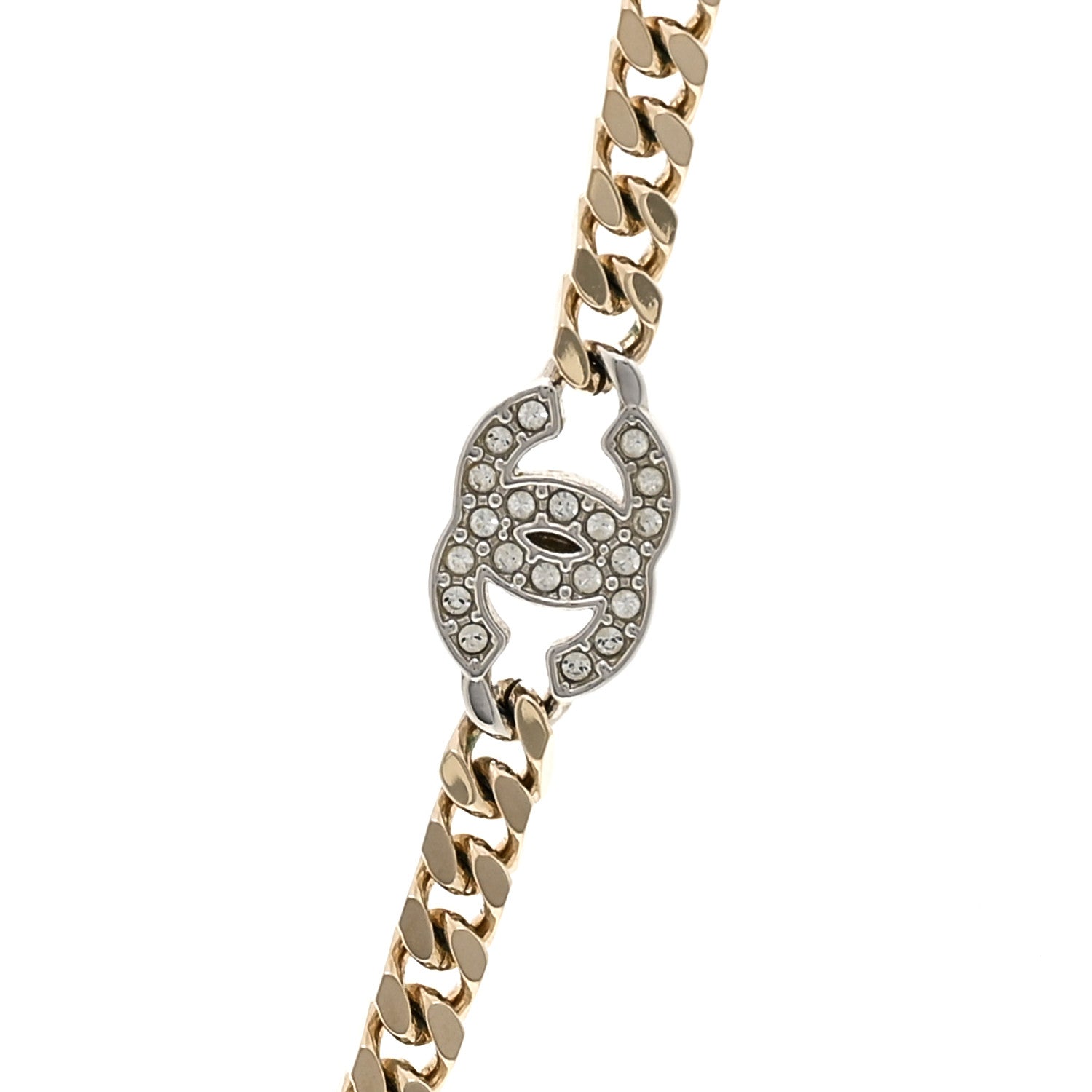 Chanel Crystal Chain CC Necklace Gold Silver 4 of 5