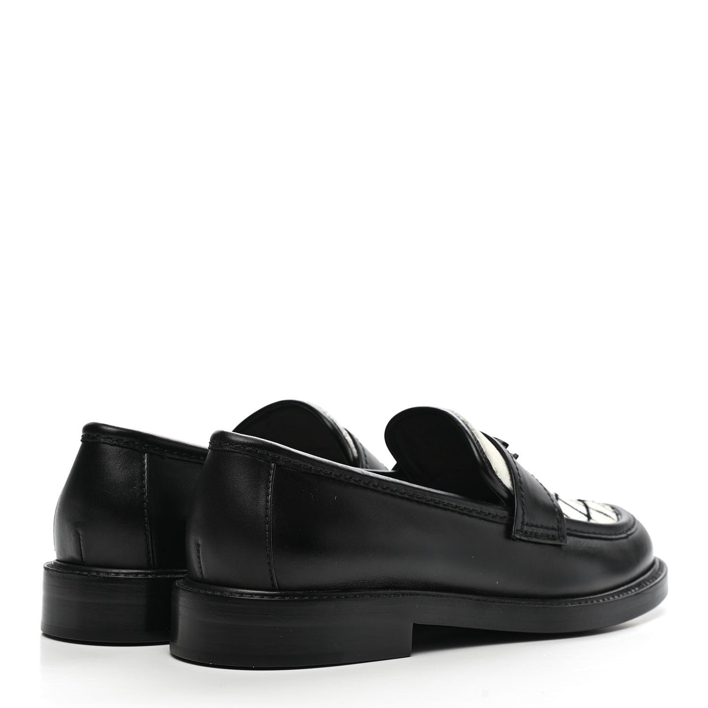 Calfskin Fabric Embroidered Quilted CC Loafers 37 Ivory Black