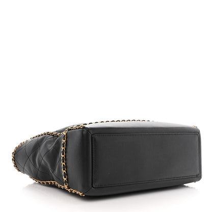 Chanel Calfskin Quilted Chain Lines Shopping Tote Black 4 of 11