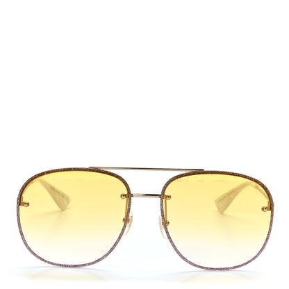 Gucci Metal Glitter Aviator Sunglasses G0227S Brown Gold 2 of 8