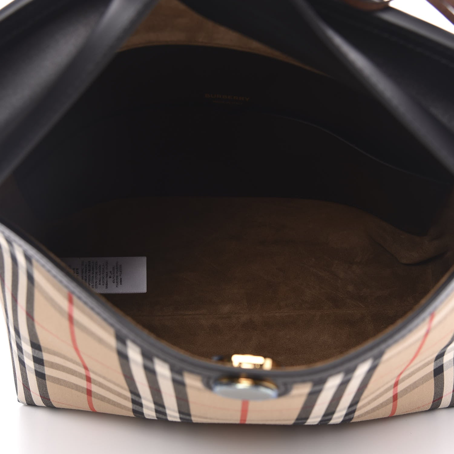 Burberry Calfskin Vintage Check Small Society Top Handle Bag Archive Beige Black 5 of 10