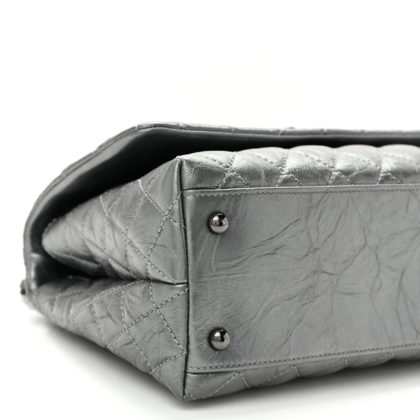 Metallic Aged Calfskin Quilted Small Coco Handle Flap Charcoal