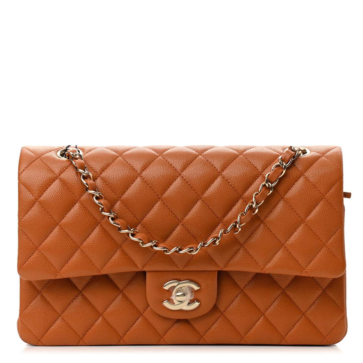 Caviar Quilted Medium Double Flap Light Brown
