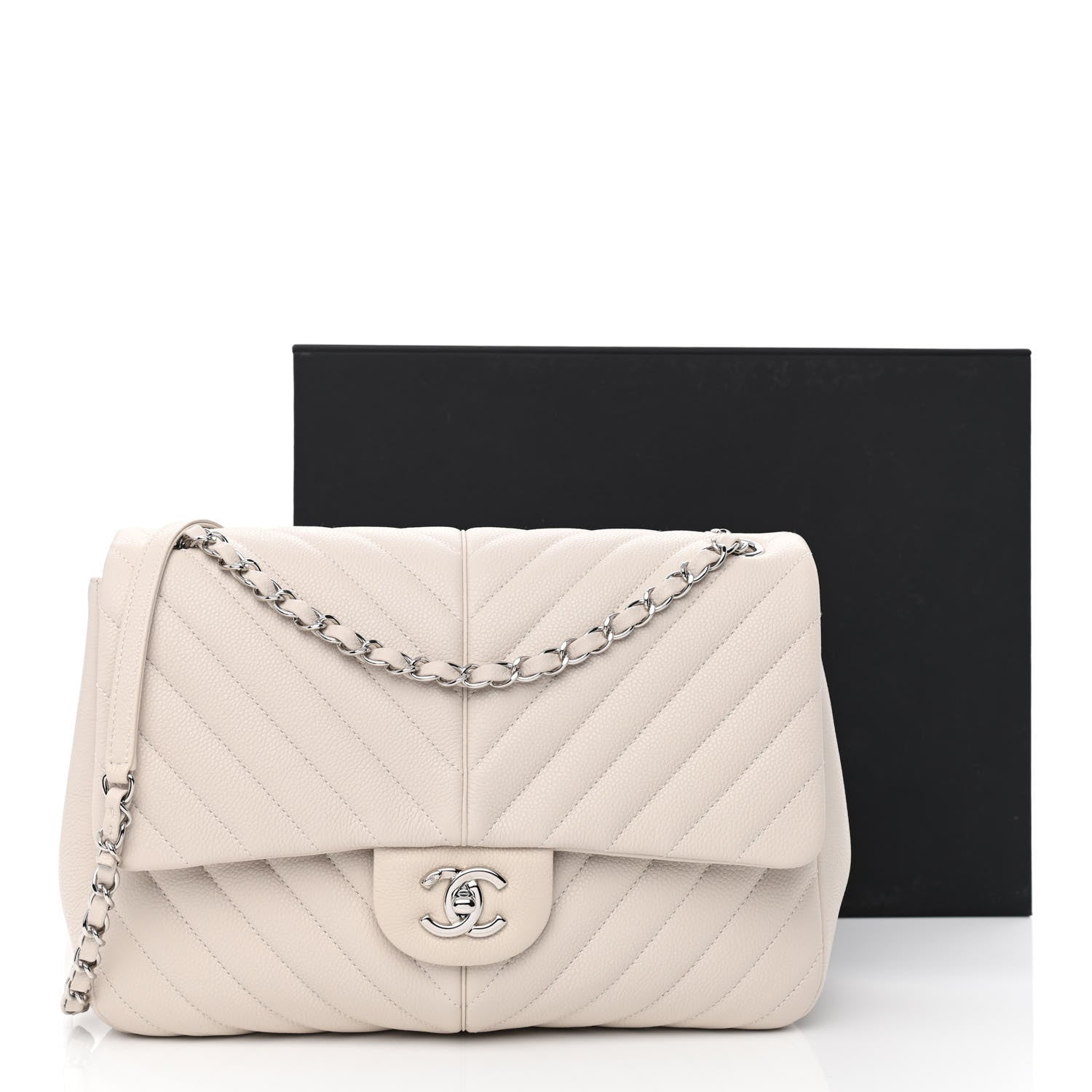 Chanel Caviar Chevron Quilted Large Puffy CC Flap White 11 of 11