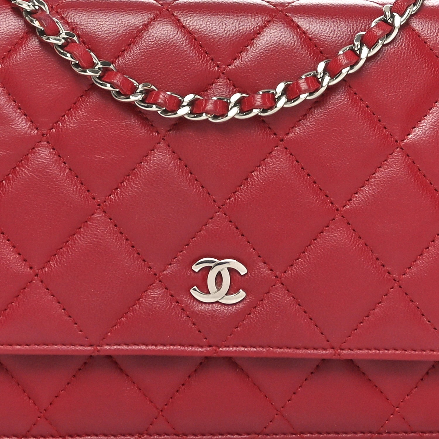 Chanel Lambskin Quilted Wallet On Chain WOC Red 9 of 11