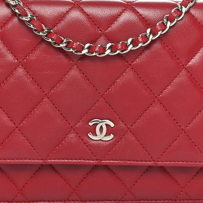 Chanel Lambskin Quilted Wallet On Chain WOC Red 9 of 11