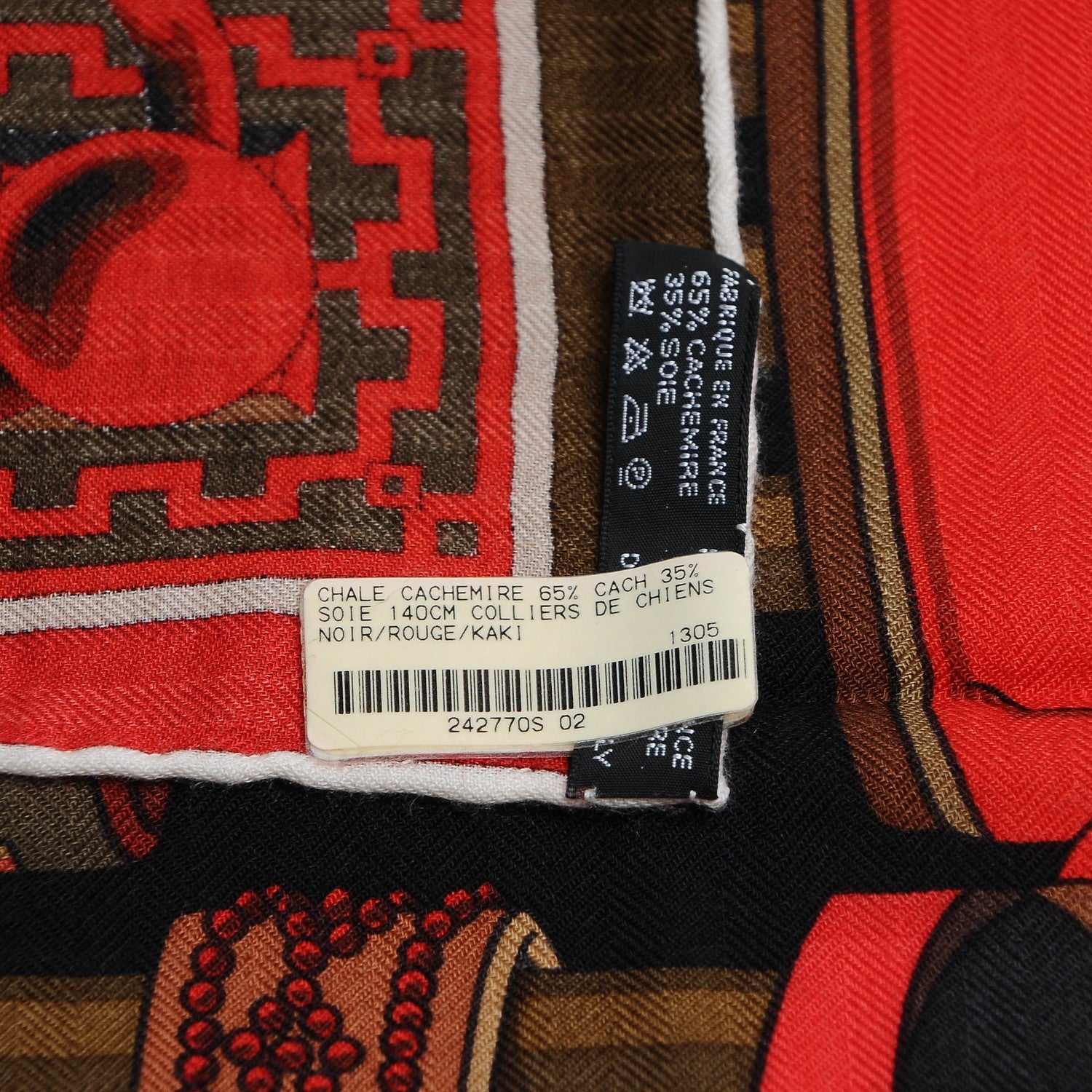 Hermes Cashmere Silk Colliers de Chiens Shawl 140 Black Rouge Kaki 8 of 8