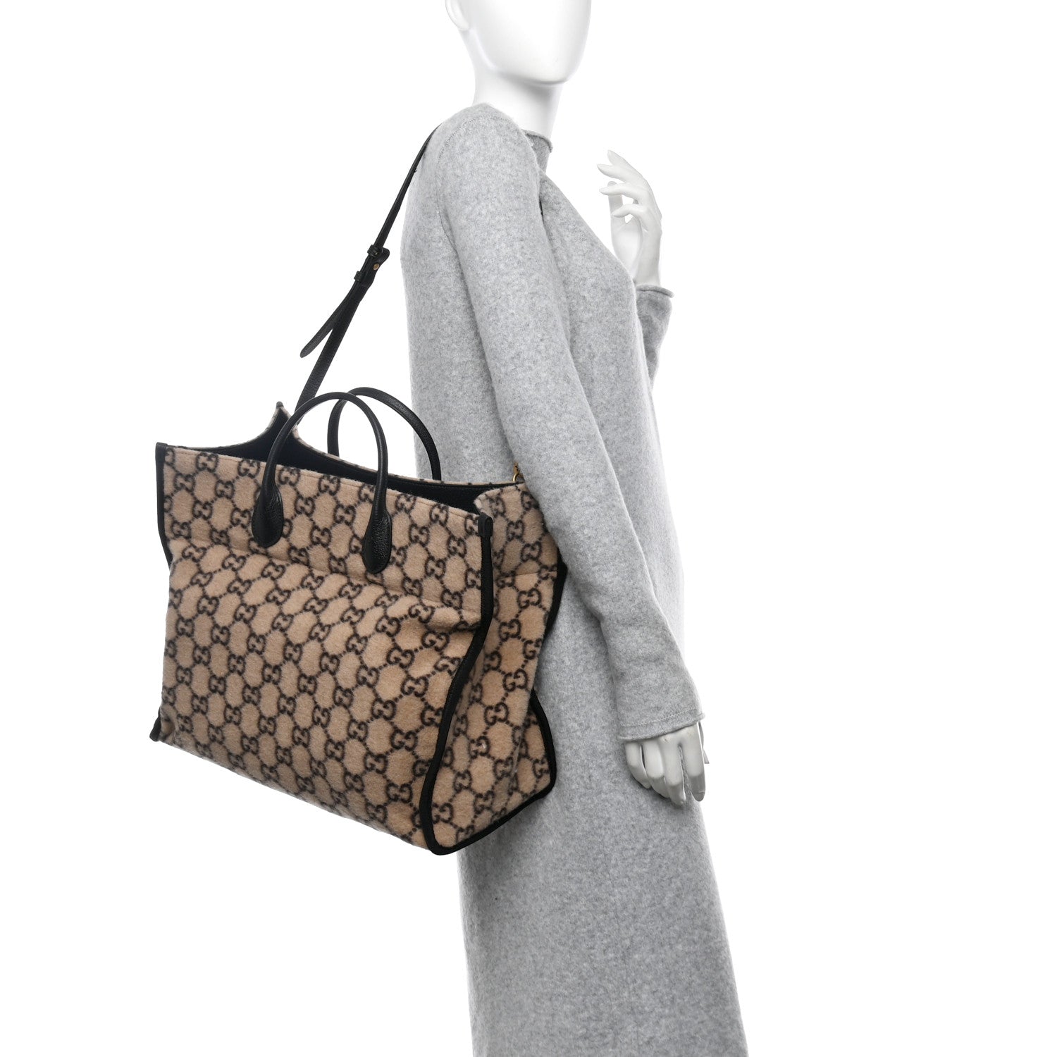 Gucci Covered Wool GG Monogram Large Tote Bag Beige Ebony 2 of 10