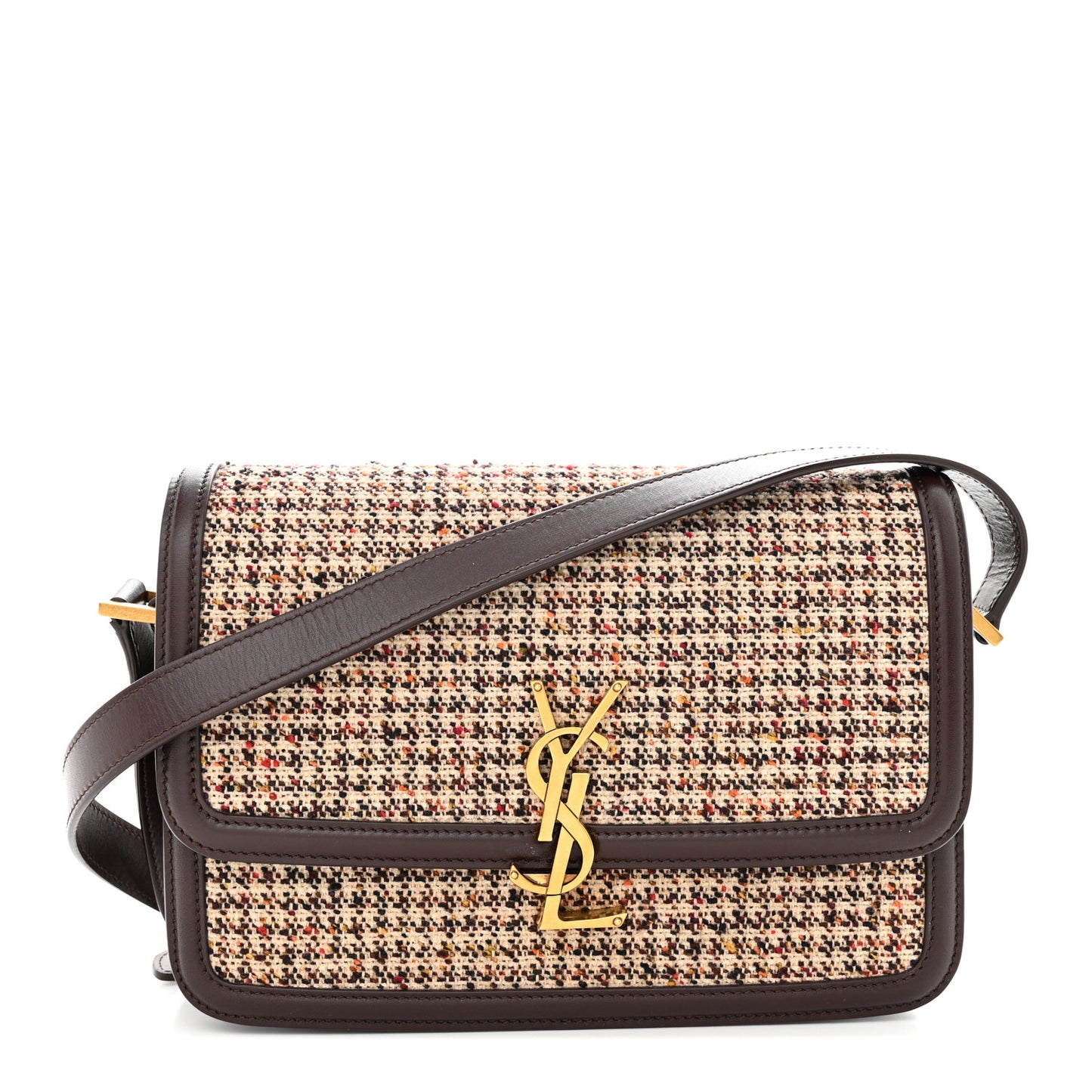Tweed Houndstooth Medium Solferino Satchel Umber