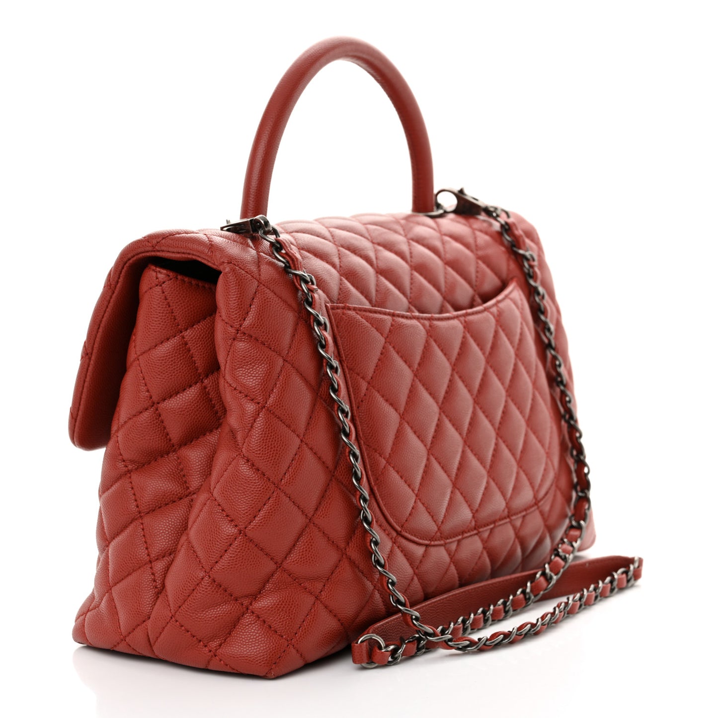 Caviar Quilted Medium Coco Handle Flap Dark Red