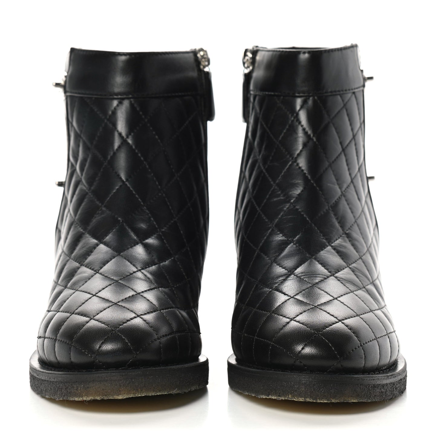 Lambskin Quilted Short Boots 39.5 Black
