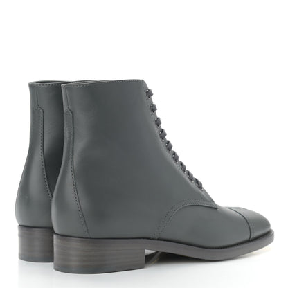 Chanel Calfskin Cap Toe CC Lace Up Boots 37.5 Dark Grey 4 of 13