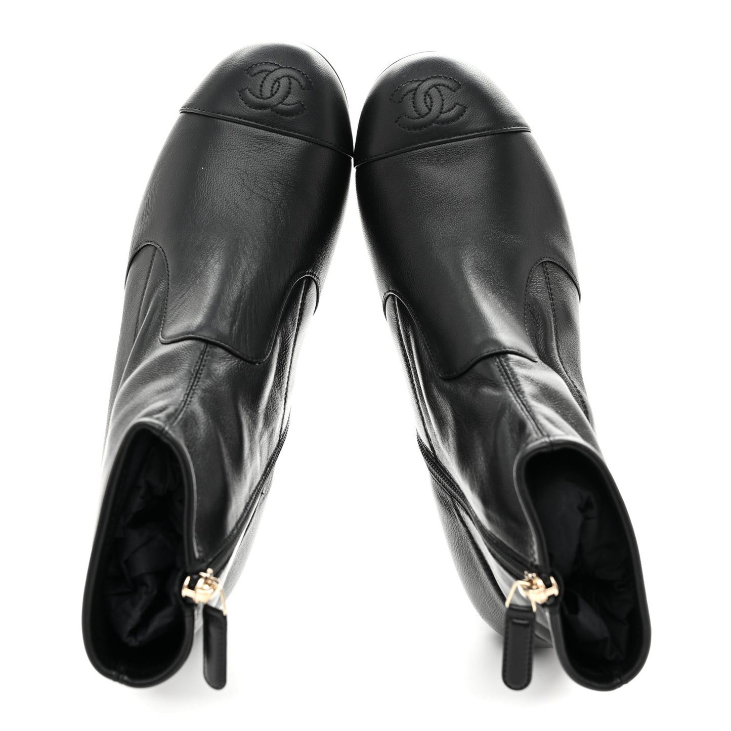 Stretch Lambskin Cap Toe CC Uniform Short Boots 36 Black