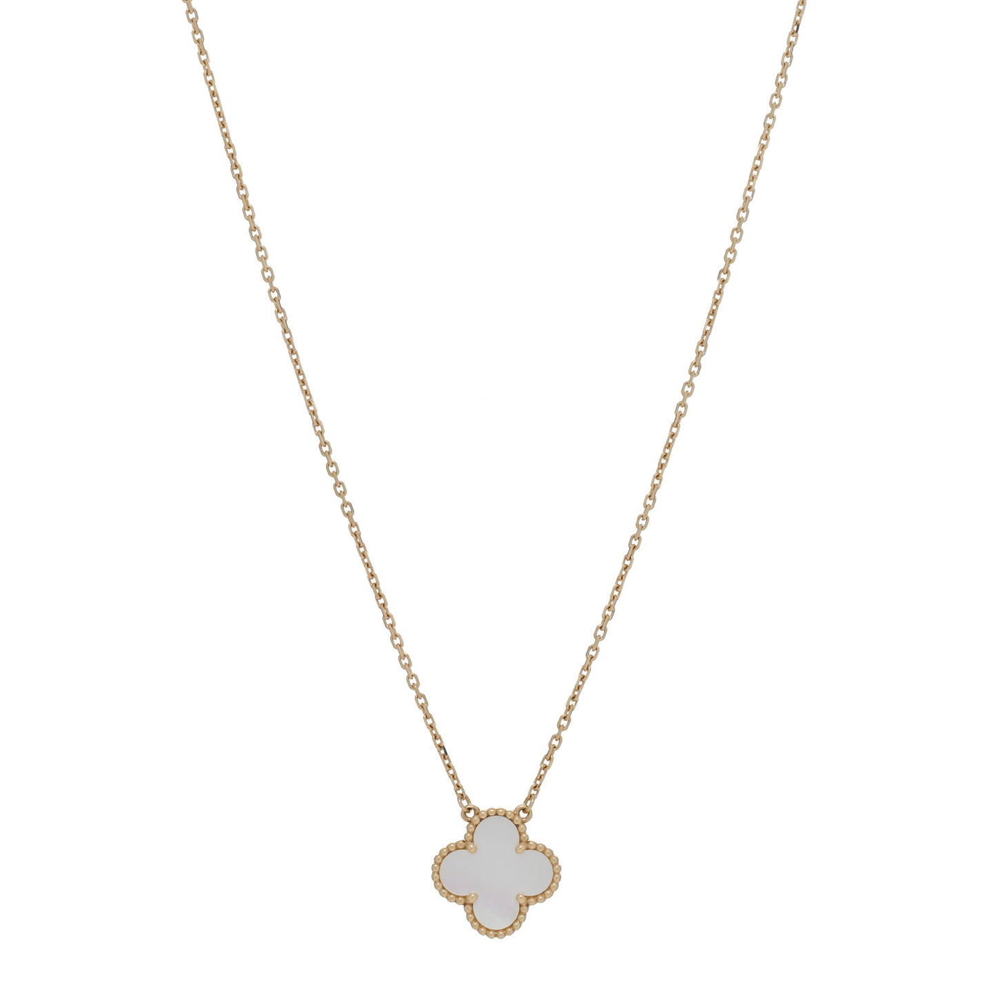 18K Yellow Gold Mother of Pearl Vintage Alhambra Pendant Necklace