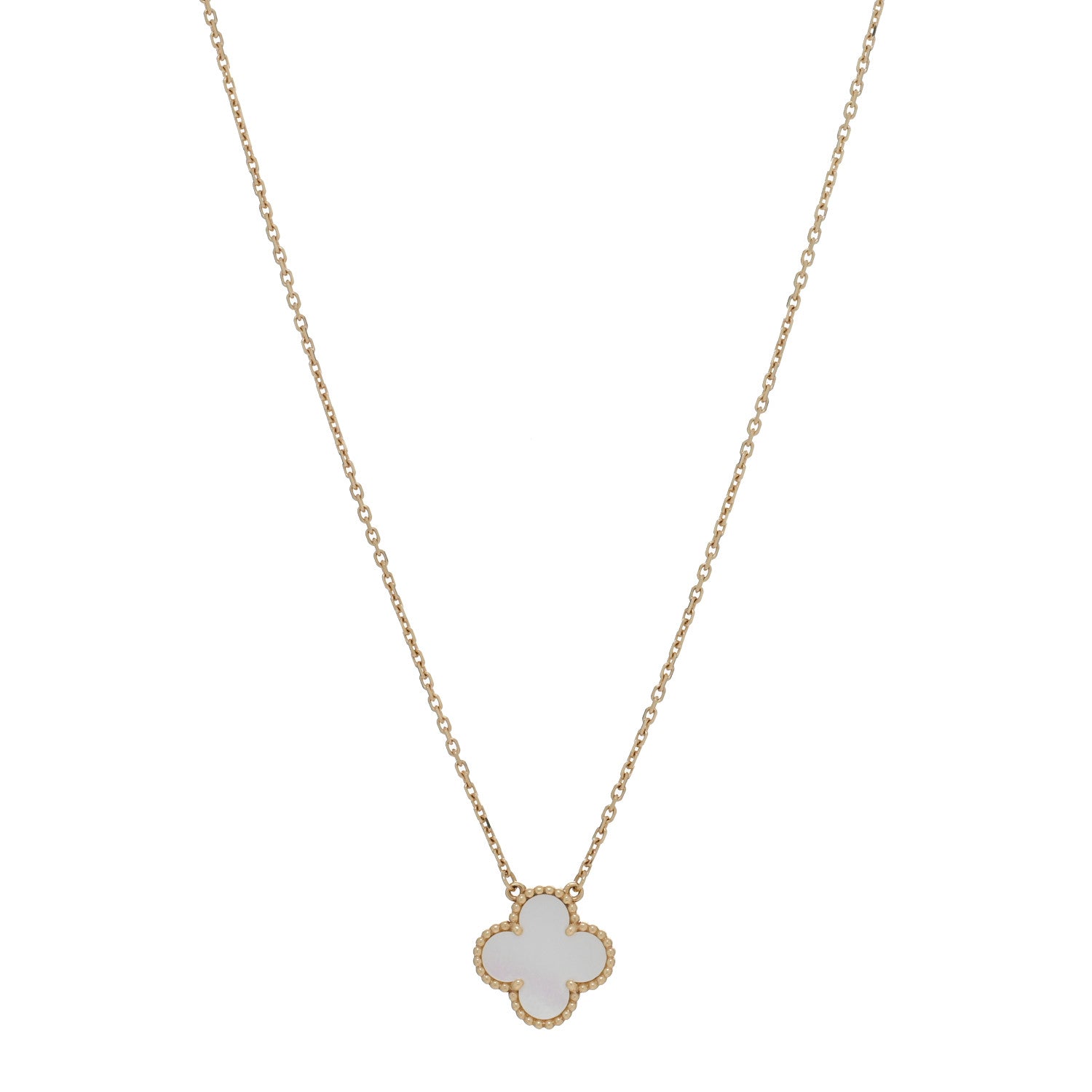 Van Cleef & Arpels 18K Yellow Gold Mother of Pearl Vintage Alhambra Pendant Necklace 1 of 4