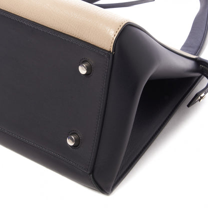 Celine Textured Calfskin Bi-Color Edge Shoulder Bag Black Beige 7 of 8