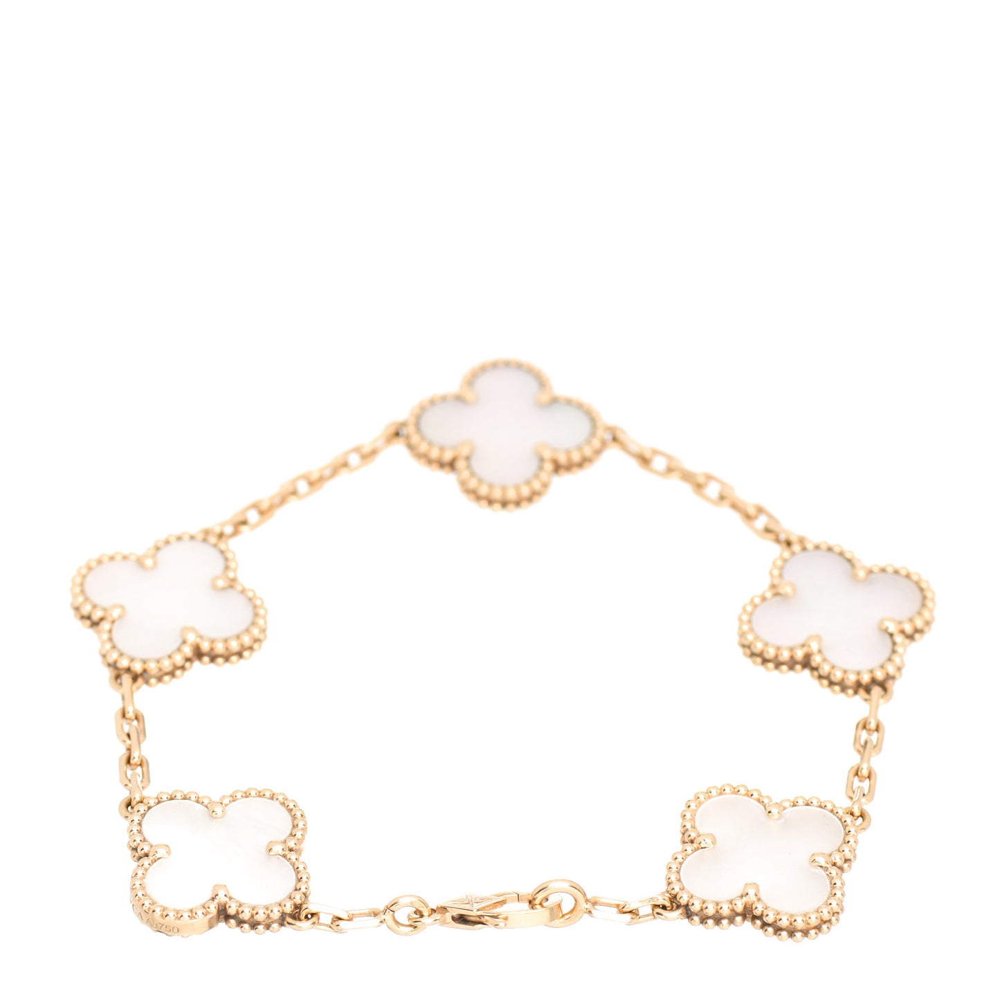 18K Yellow Gold Mother of Pearl 5 Motifs Vintage Alhambra Bracelet