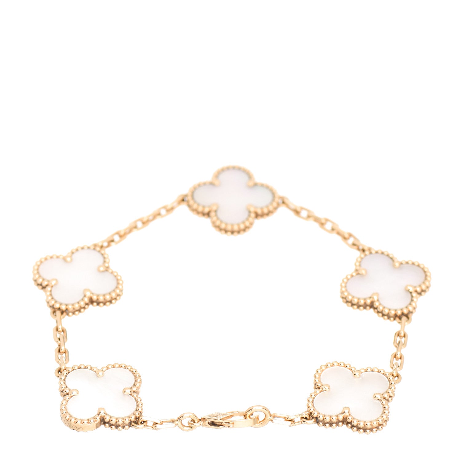 Van Cleef & Arpels 18K Yellow Gold Mother of Pearl 5 Motifs Vintage Alhambra Bracelet 3 of 5