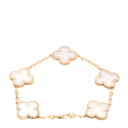 Van Cleef & Arpels 18K Yellow Gold Mother of Pearl 5 Motifs Vintage Alhambra Bracelet 3 of 5