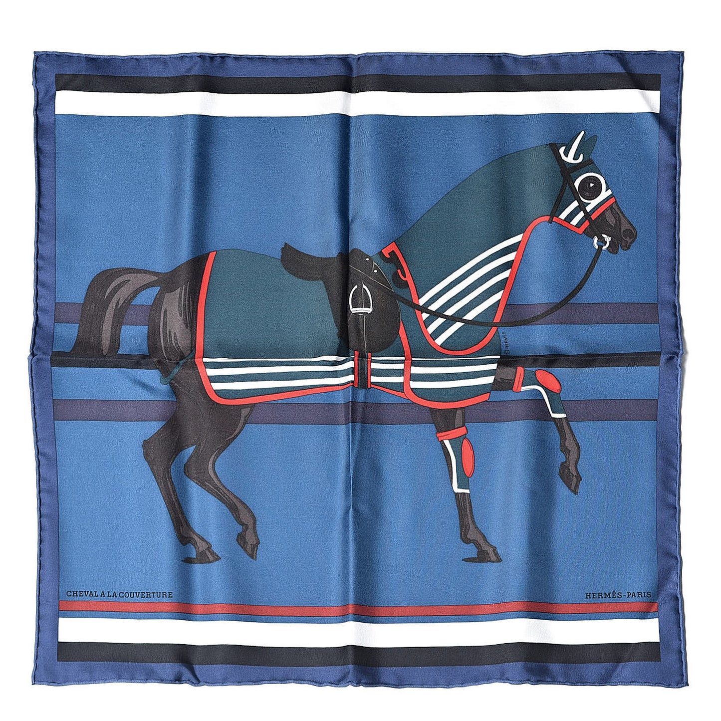 Silk Cheval A La Couveture Pocket Square Bleu Petrole Marine