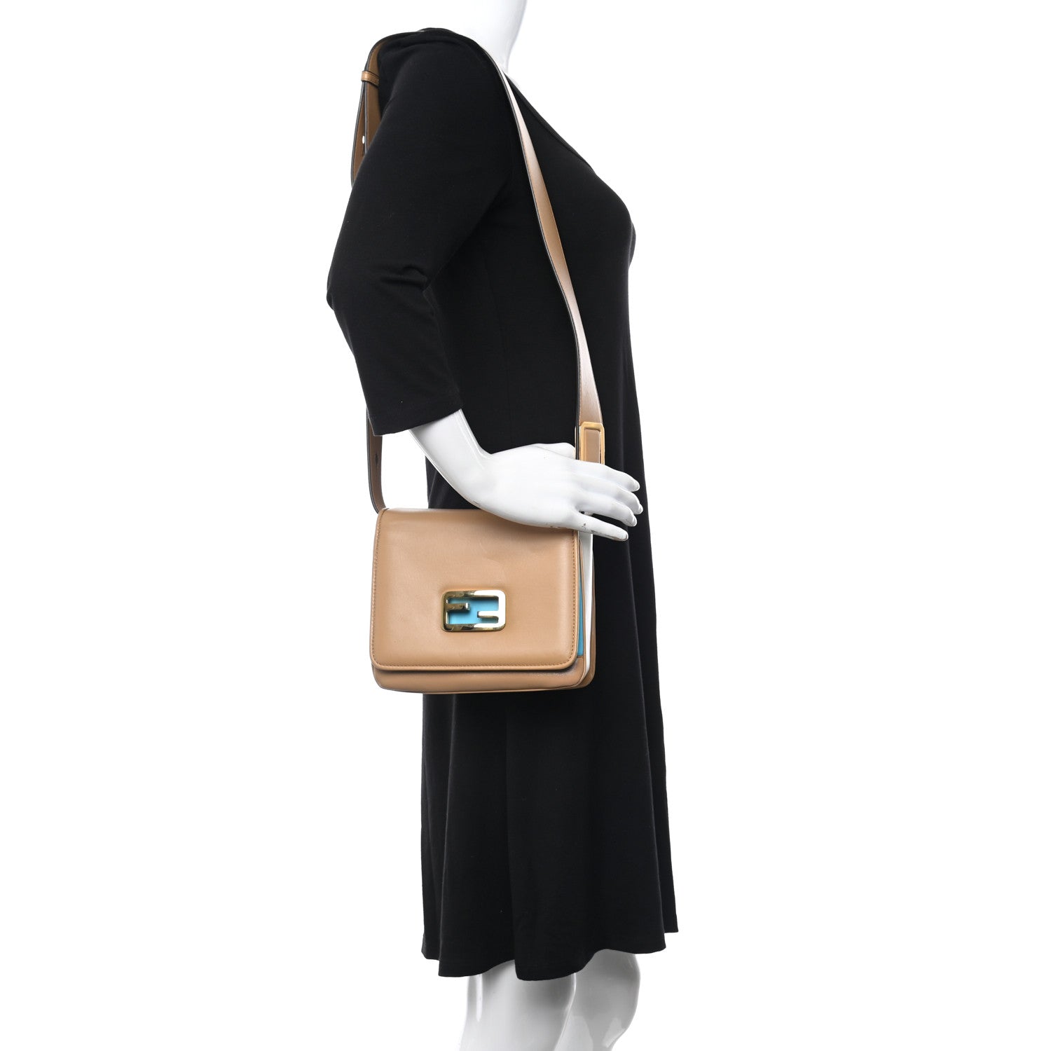 Fendi Shiny Nappa Small ID Shoulder Bag Beige Turquoise 3 of 9