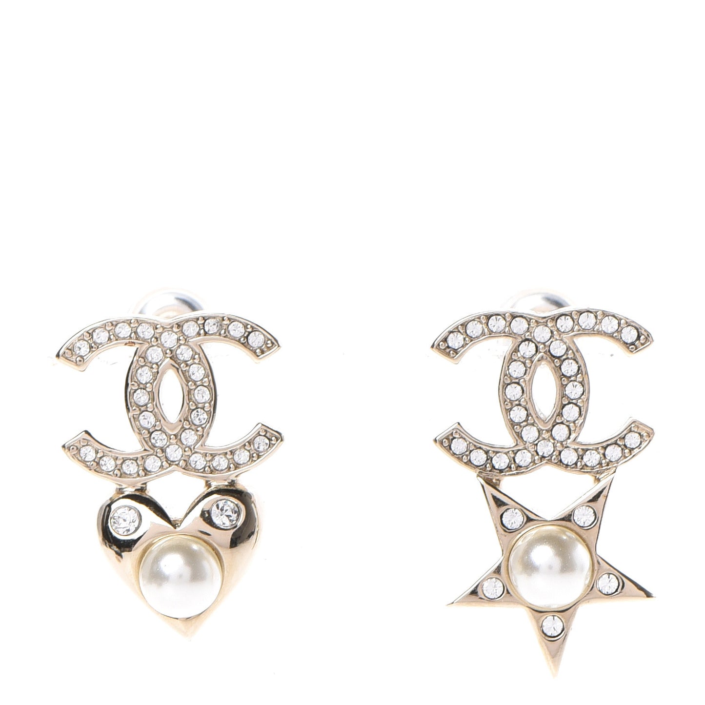 Crystal Pearl Charming Winter CC Star Heart Earrings Gold