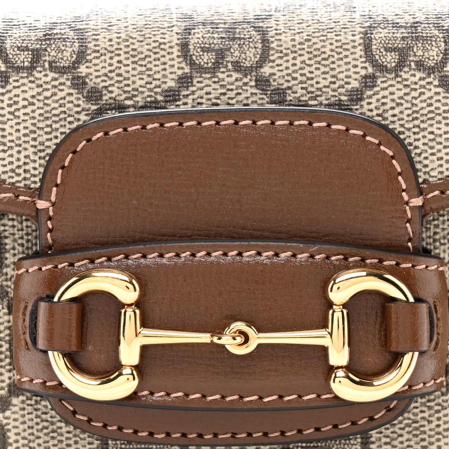 GG Supreme Monogram Azalea Calfskin Web Horsebit 1955 Wallet On Strap Beige Ebony Brown Sugar