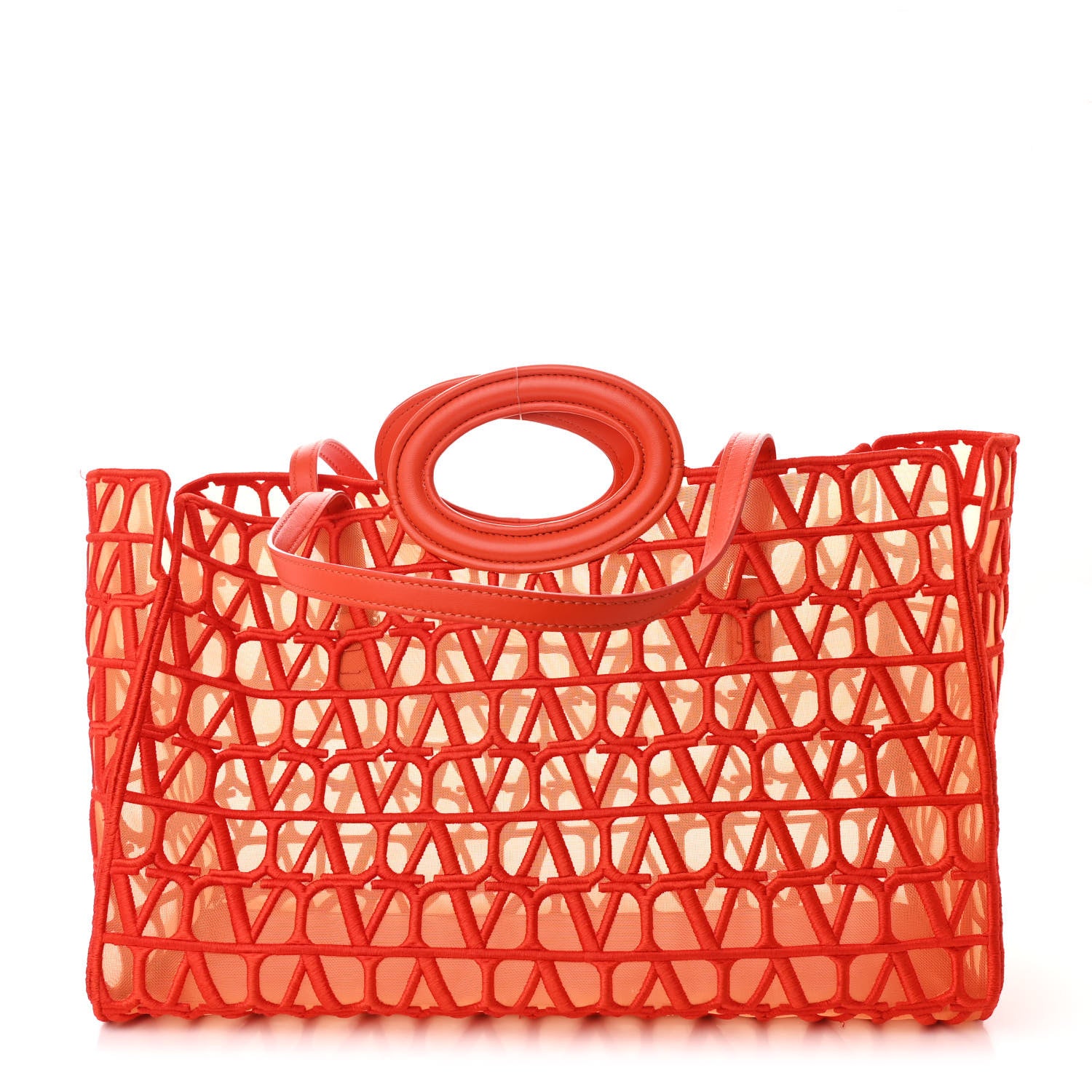 Valentino Garavani Toile Mesh Iconographe Goatskin Le Troisieme Shopping Bag Orange 1 of 14