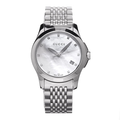 Gucci Stainless Steel Diamond Mother of Pearl 27mm G-Timeless Quartz Watch 1 of 8