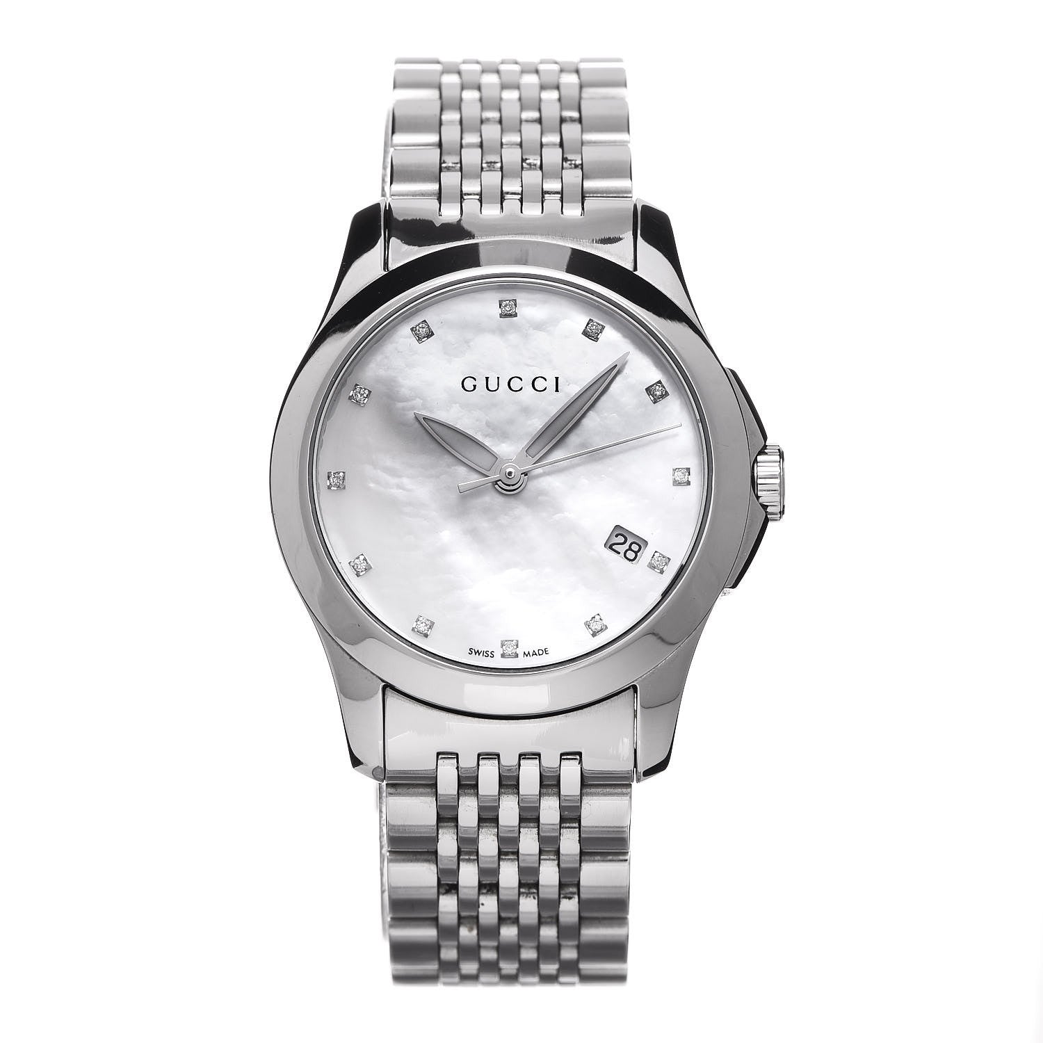 Gucci Stainless Steel Diamond Mother of Pearl 27mm G-Timeless Quartz Watch 1 of 8
