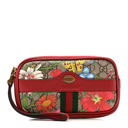 Gucci GG Supreme Monogram Flora Web Ophidia Wristlet Bag Red 1 of 8