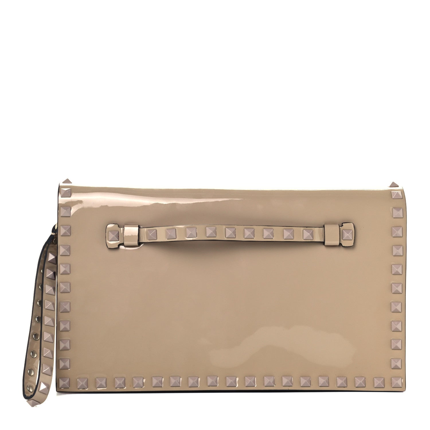 Valentino Garavani Patent Monochrome Rockstud Wristlet Clutch Alpaca 1 of 10