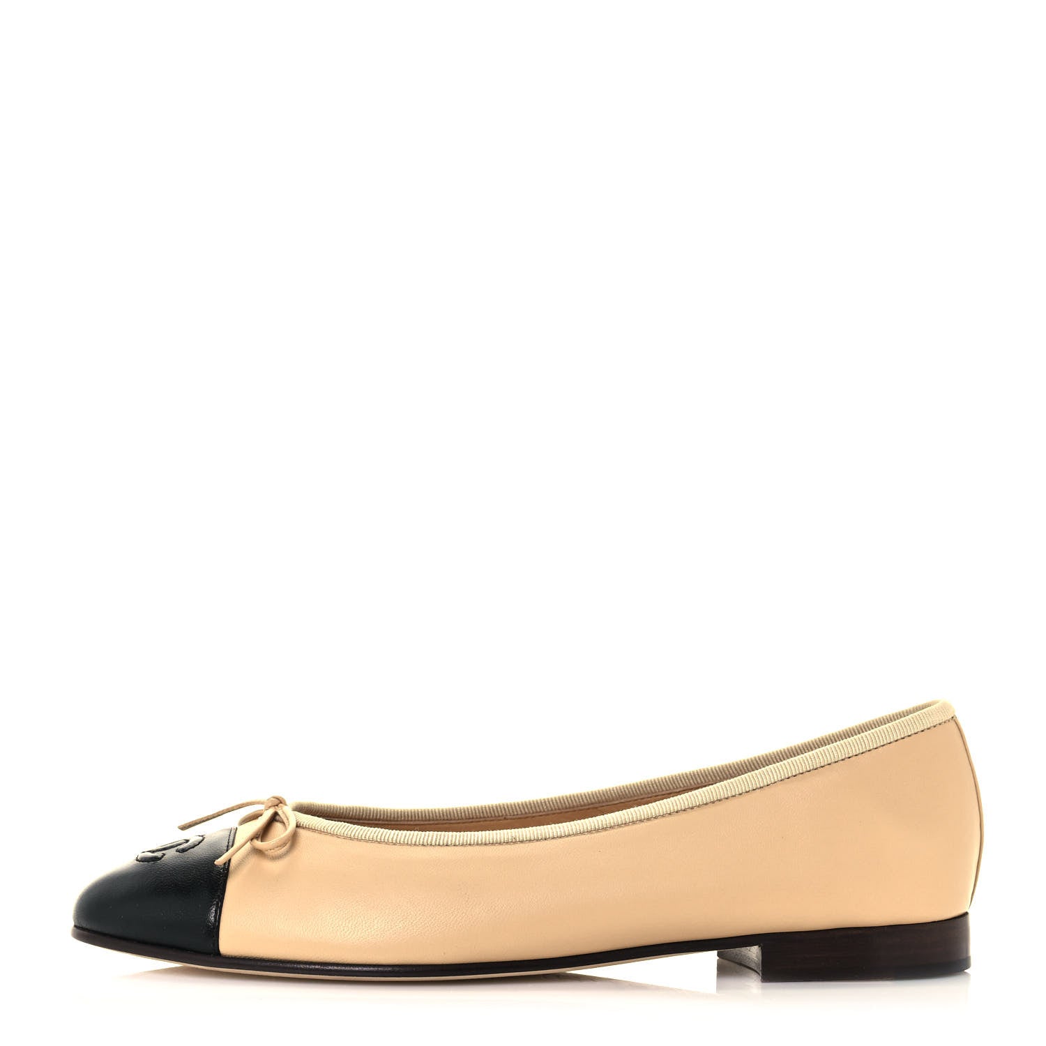Chanel Lambskin Cap Toe Ballerina Flats 38 Beige Black 1 of 10