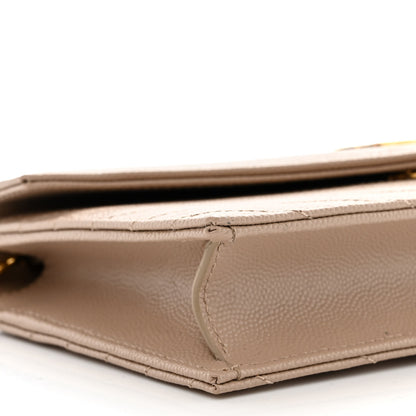 Saint Laurent Grain De Poudre Matelasse Chevron Monogram Envelope Chain Wallet Dark Beige 9 of 11