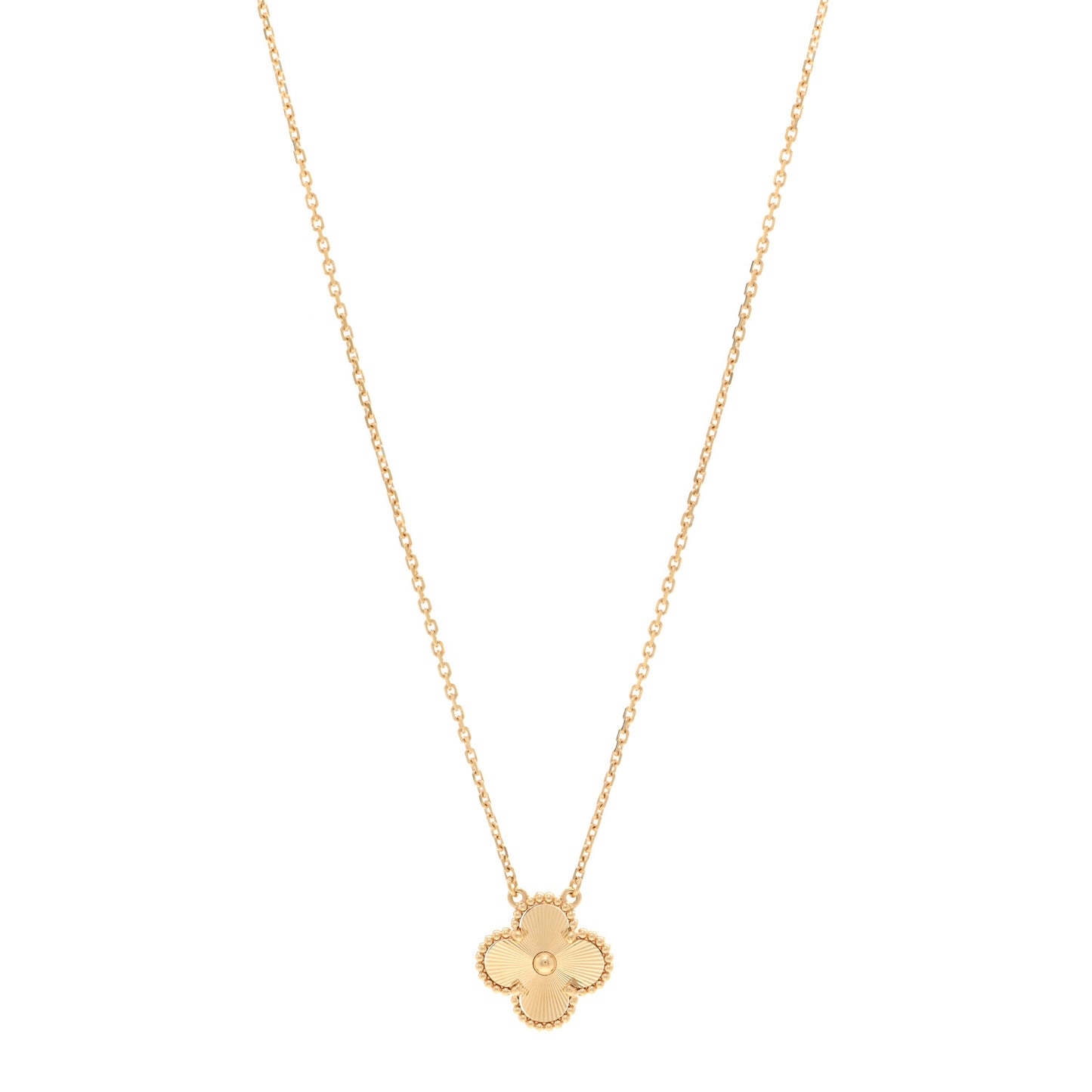 18K Yellow Gold Guilloche Vintage Alhambra Pendant Necklace