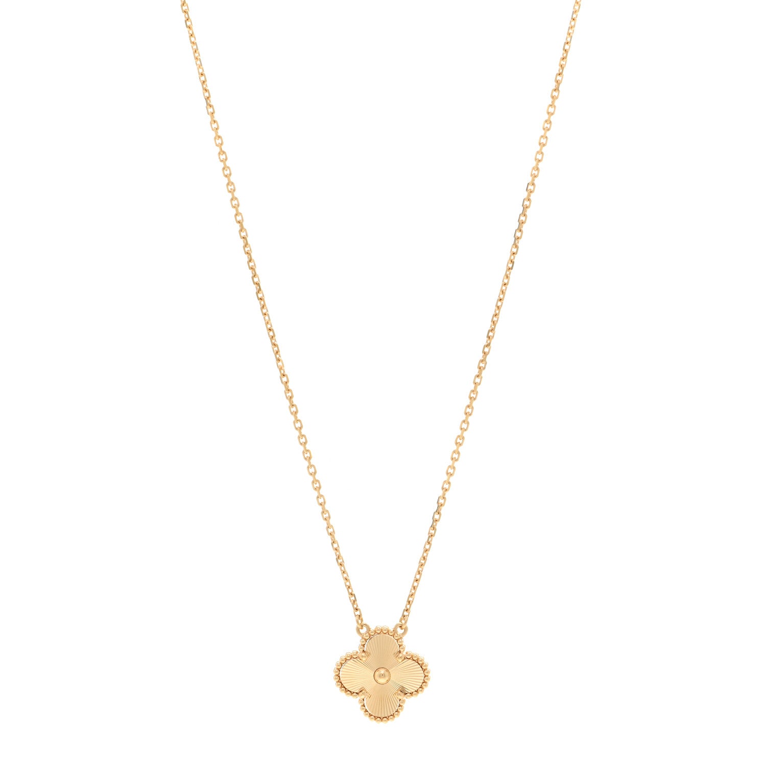 Van Cleef & Arpels 18K Yellow Gold Guilloche Vintage Alhambra Pendant Necklace 1 of 5