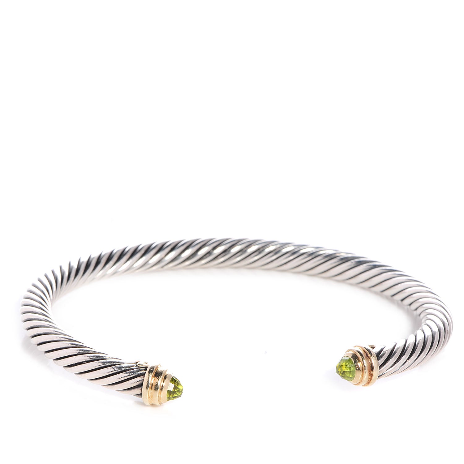David Yurman Sterling Silver 14K Yellow Gold Peridot 5mm Cable Classics Bracelet 1 of 6