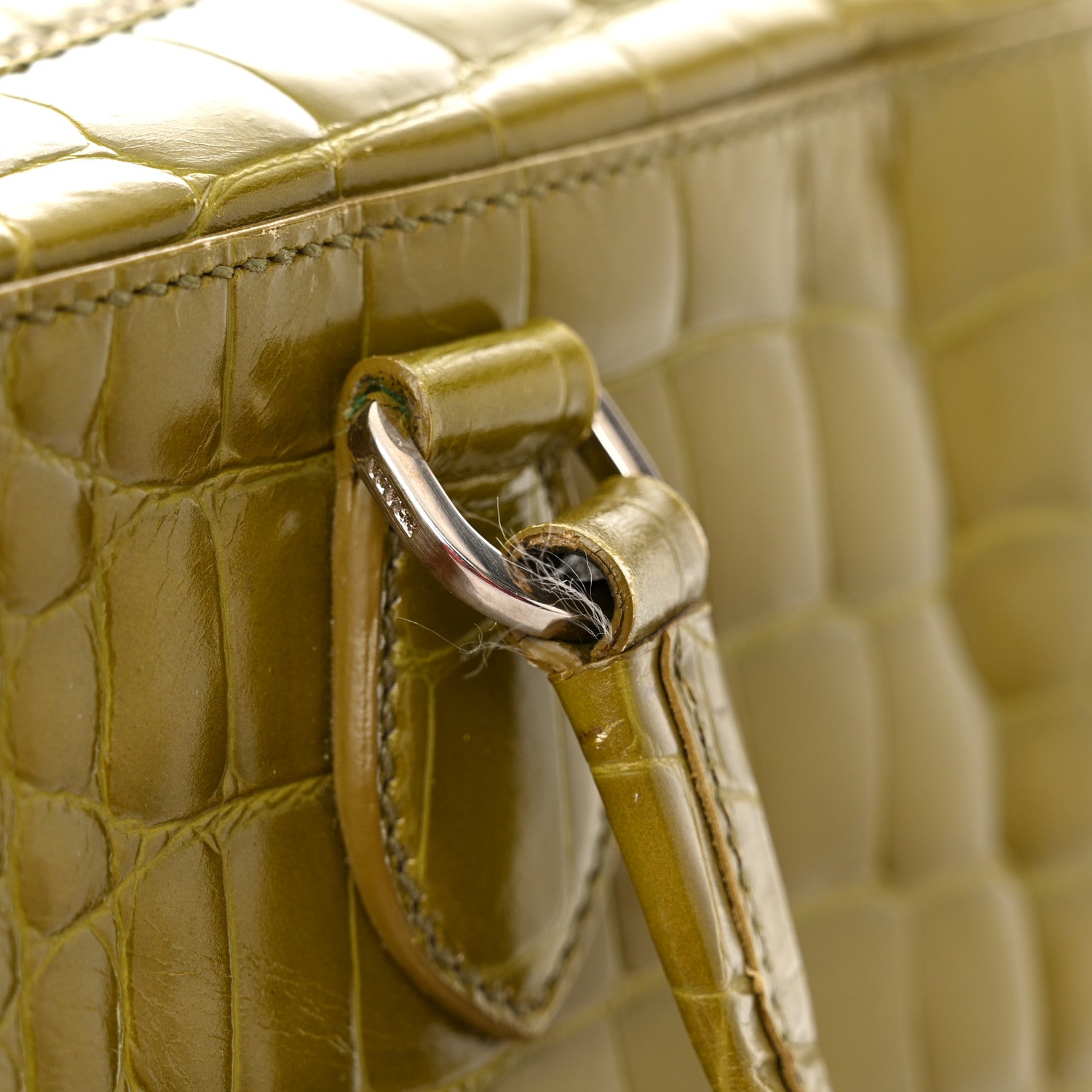 Prada Calfskin Embossed Crocodile Bauletto Bag Green 15 of 22