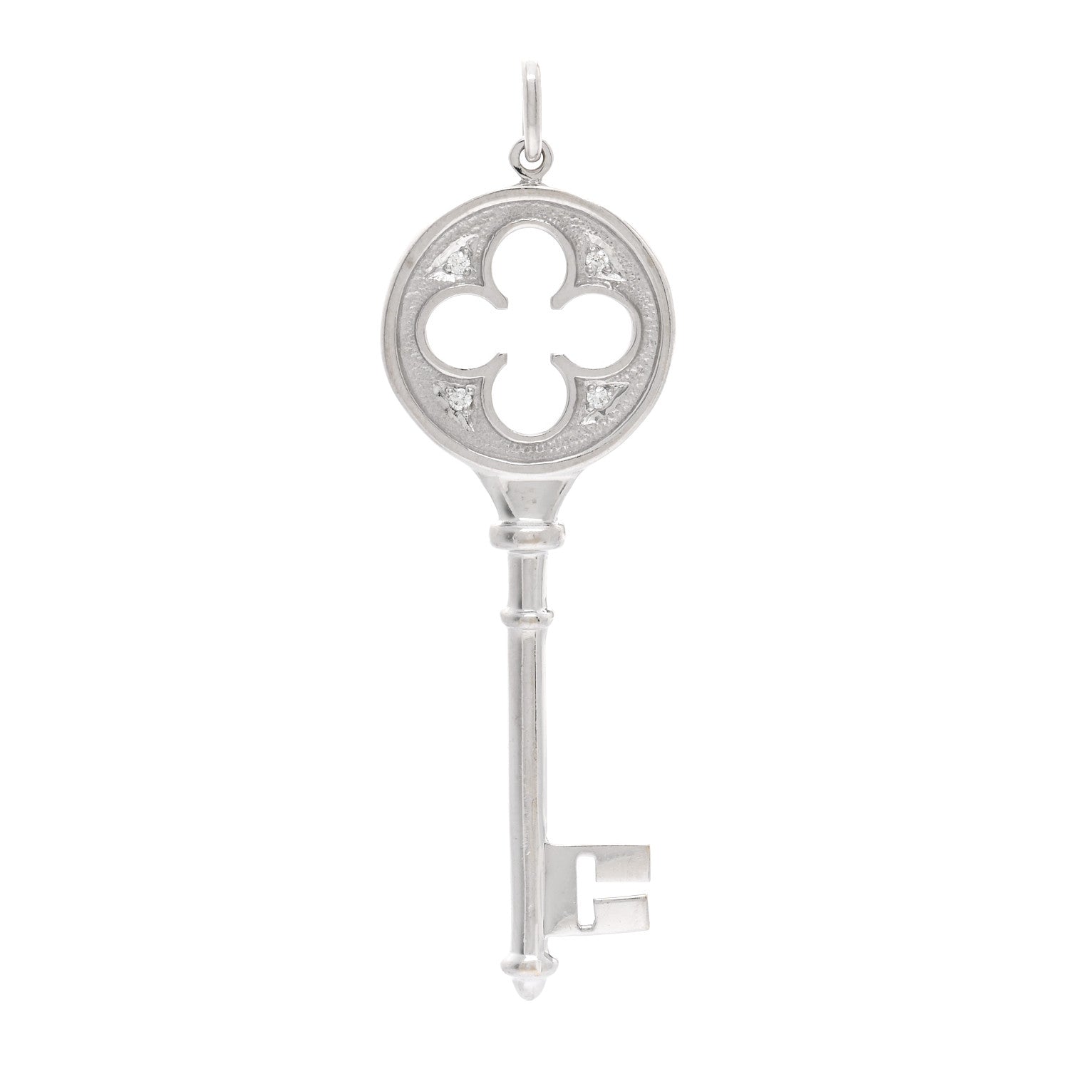 Tiffany 18K White Gold Diamond Quatrefoil Key Pendant 1 of 3